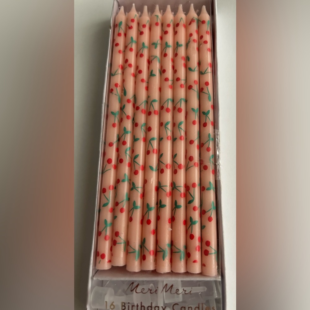 New 16 Pink Birthday Candles 16 Holders Red Flowers Green Stems Meri Meri - Picture 8 of 16